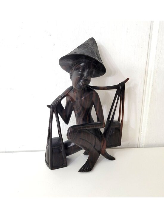 Vintage Other - Iron Wood Figurine Rice Farmer